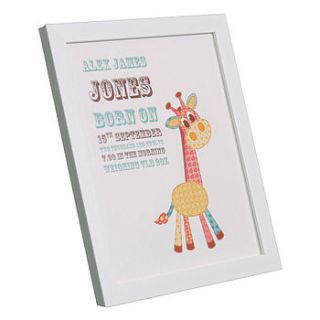 baby personalised giraffe framed print by dreams to reality design ltd