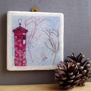 robin and postbox hanging decoration by littlebirdydesigns