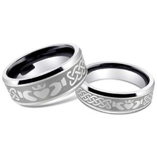Men & Women's 8MM/6MM Tungsten Carbide IRISH CLADDAGH Celtic Design Wedding Band Ring Set w/Laser Etched, Sizes 5 14 Including Half Sizes Please e mail sizes Claddagh Rings For Women Jewelry