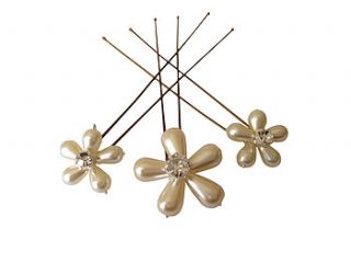 set of three simplicity pearl flower pins by corrine smith design