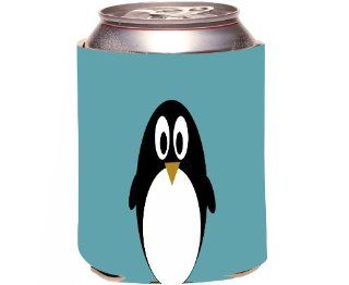 Rikki KnightTM Penguin on Teal Blue Design Drinks Cooler Neoprene Koozie Cold Beverage Koozies Kitchen & Dining