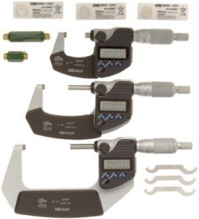 Mitutoyo 293 960 Coolant Proof LCD Micrometer Set, Ratchet Stop, 0 3"/0 76.2mm Range, 0.001mm/0.00005" Graduation, SPC Output Outside Micrometers
