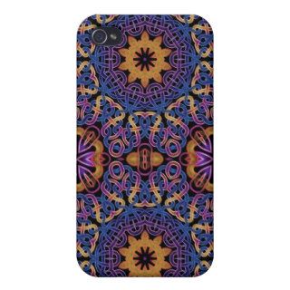 Gold and Blue Celtic Knot Abstract Tile 147 Case For iPhone 4