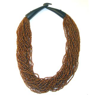 Handmade Amber Glass Beads Horn Clasp Necklace (India) Necklaces
