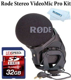 Rode Microphone For Canon EOS T5i, T4i, T3i, T3, T2i, SL1   Rode Stereo VideoMic Pro + 32GB + Cleaning Cloth  Professional Video Microphones  Camera & Photo