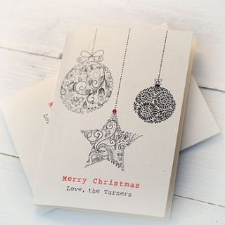 christmas baubles personalised card pack by this is pretty