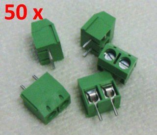 Sunkee 50 pcs KF301 2P 2 Pin Plug in Terminal Block Connector 5.08mm Pitch Through Hole 5.08 301 2P, green