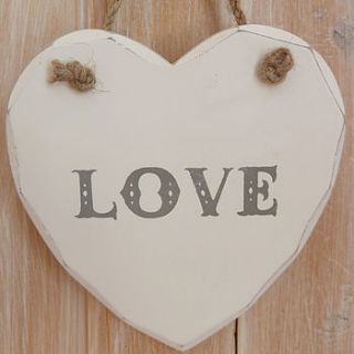 'love' hanging heart plaque by nutmeg signs