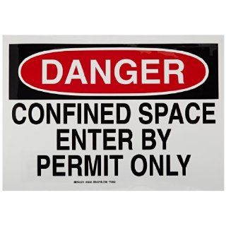 Brady 84563 10" Height, 14" Width, B 302 High Performance Polyester, Black And Red On White Color Admittance Sign, Legend "Danger, Confined Space Enter By Permit Only" Industrial Warning Signs
