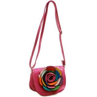 Fashion Crossbody Bag w/ Multi Colored Floral Accent Faux Leather Hot Pink Cross Body Handbags Shoes
