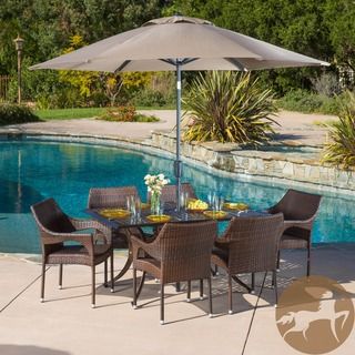 Christopher Knight Home Cliff Rectangular Outdoor Cast and Wicker 7 piece Set Christopher Knight Home Dining Sets