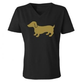 Mashed Clothing Dachshund (Vegas Gold) Women's V Neck T Shirt Clothing