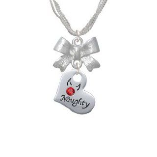 Naughty or Nice Silver Heart with Crystals Emma Bow Necklace [Jewelry] Pendant Necklaces Jewelry