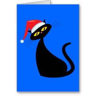 Black Cat in Santa Hat Greeting Card