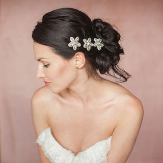 ria pearl and crystal flower hairpins by britten weddings