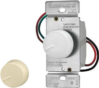 Cooper Wiring Devices RI306P VW K2 600 Watt 120 Volt Lighted Incandescent/Halogen Rotary Dimmer with Preset, Ivory and White Knobs   Wall Dimmer Switches  