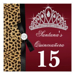 Ruby Red Leopard Quinceanera Invitations