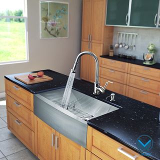 VIGO All in One 30 Inch Farmhouse Stainless Steel Kitchen Sink and Chrome Faucet Set Vigo Sink & Faucet Sets