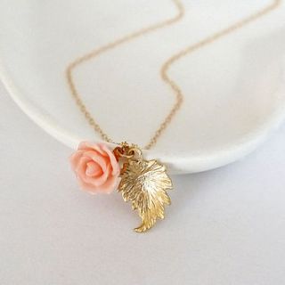 gold leaf and rose necklace by maria allen boutique