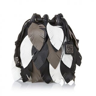Chi by Falchi Leather Pouch Crossbody with Feathers