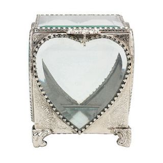 silver glass heart trinket box by oh so chic