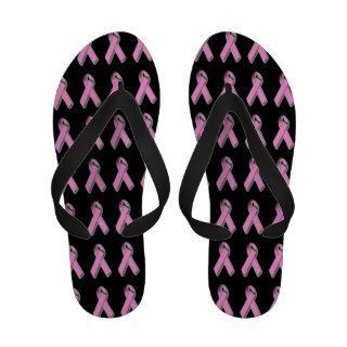 Black Pink Ribbon Breast Cancer Awareness Flip Flops