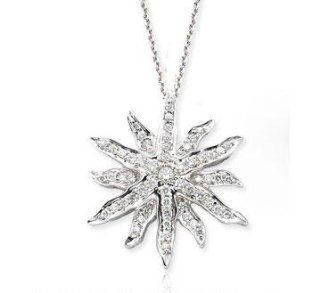 14k White Gold Sunburst Bezel Prong 1/2 Carat Diamond Necklace Jewelry