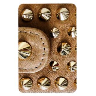Trendy Brown Leather Metal Gold Studs Photo Print Rectangular Magnet