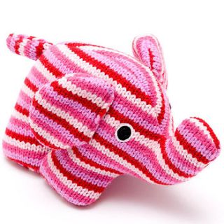 knitted pink elephant rattle by the 3 bears one stop gift shop