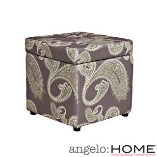 angeloHOME Duncan Feathered Paisley Amethyst Purple Storage Cube Ottoman ANGELOHOME Ottomans