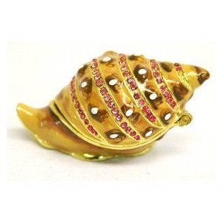 Bejeweled Marine Life Jewelry Trinket Box   Trumpet Sea Shell   Trinket Jewel Boxes