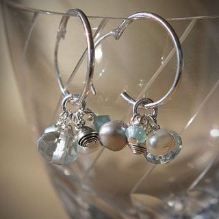 aquamarine and pearl cluster earrings by samphire jewellery