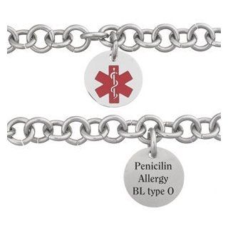 Stainless Steel Engraved Round Medical Alert Id Bracelet Identification Bracelets Jewelry