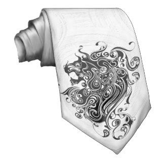 Black & White Ornate Lion Head TattooArt Neck Tie