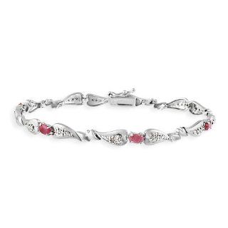 Sterling Silver Genuine Ruby and Diamond Accent Heart Link Bracelet Jewelry