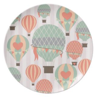 Pastel Hot Air Balloons Rising Pink Striped Sky Party Plates