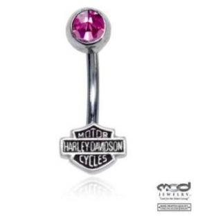 Harley Davidson Women's Sterling Silver Navel / Belly Jewelry w/ Pink Crystal Bar & Shield™. HDZ0039 Clothing
