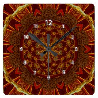 Red and Gold Abstract Tile 167 Clocks
