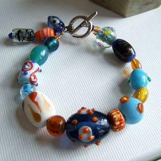 blue and orange glass beaded bracelet by jre collection