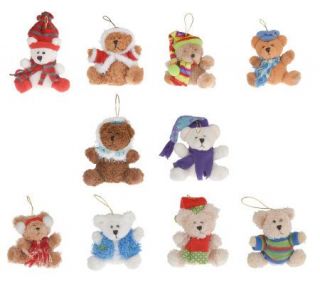 Quacker Factory Set of 10 Mini Christmas Plush Bear Ornaments —