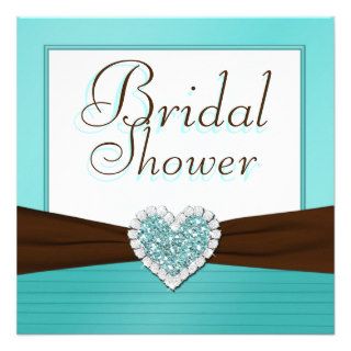 Aqua Blue, White Jewel Heart Bridal Shower Invite