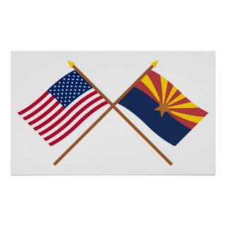 US and Arizona Crossed Flags Posters