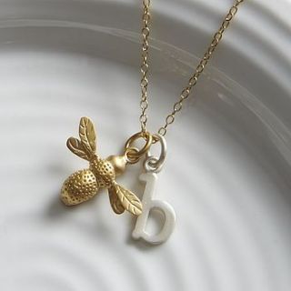personalised gold bee necklace by lily charmed