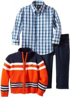 Nautica Boys 2 7 3Pc Full Zip Sweater Set, Tomato, Medium Pants Clothing Sets Clothing