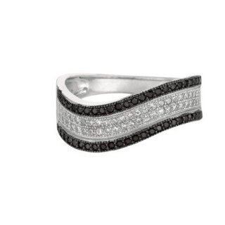 BRI Jewelry Sterling Silver Flat Twisted Ring With Black And Clear Cubic Zirconia Jewelry