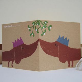 kissing sausage dogs christmas card by string