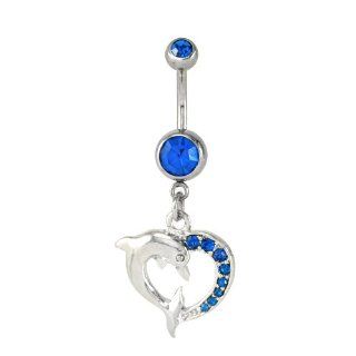 Capri Blue CZ Dolphin <3 Dangling Belly Button Navel Ring FreshTrends Jewelry