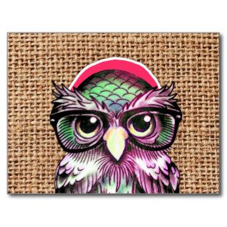 Cool  Colorful Tattoo Wise Owl With Funny Glasses Postcard