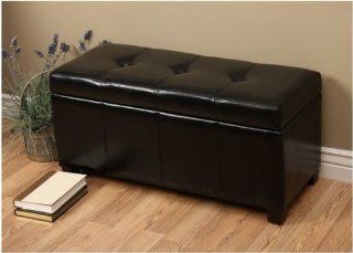 Traditional Black Faux Leather Storage Bench with Removable Lid  