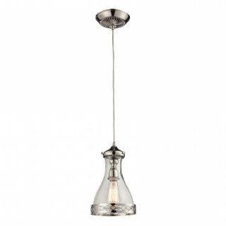 Elk 63024 1 Brookline 1 Light Pendant with Glass Shade, 7 by 12 Inch, Polished Nickel Finish   Ceiling Pendant Fixtures  